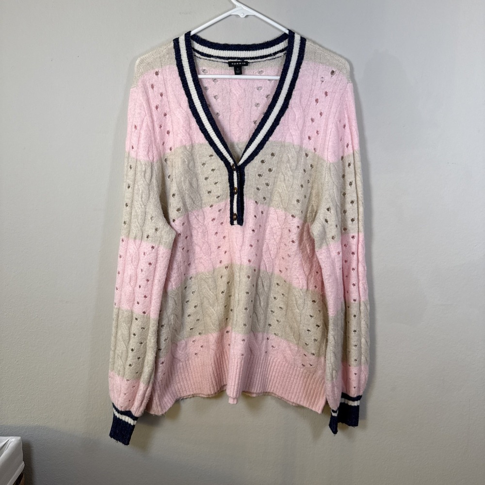 Torrid Sweater Womens‎ 1 XL Pink Striped Crewneck Knit Pullover Plus Size
